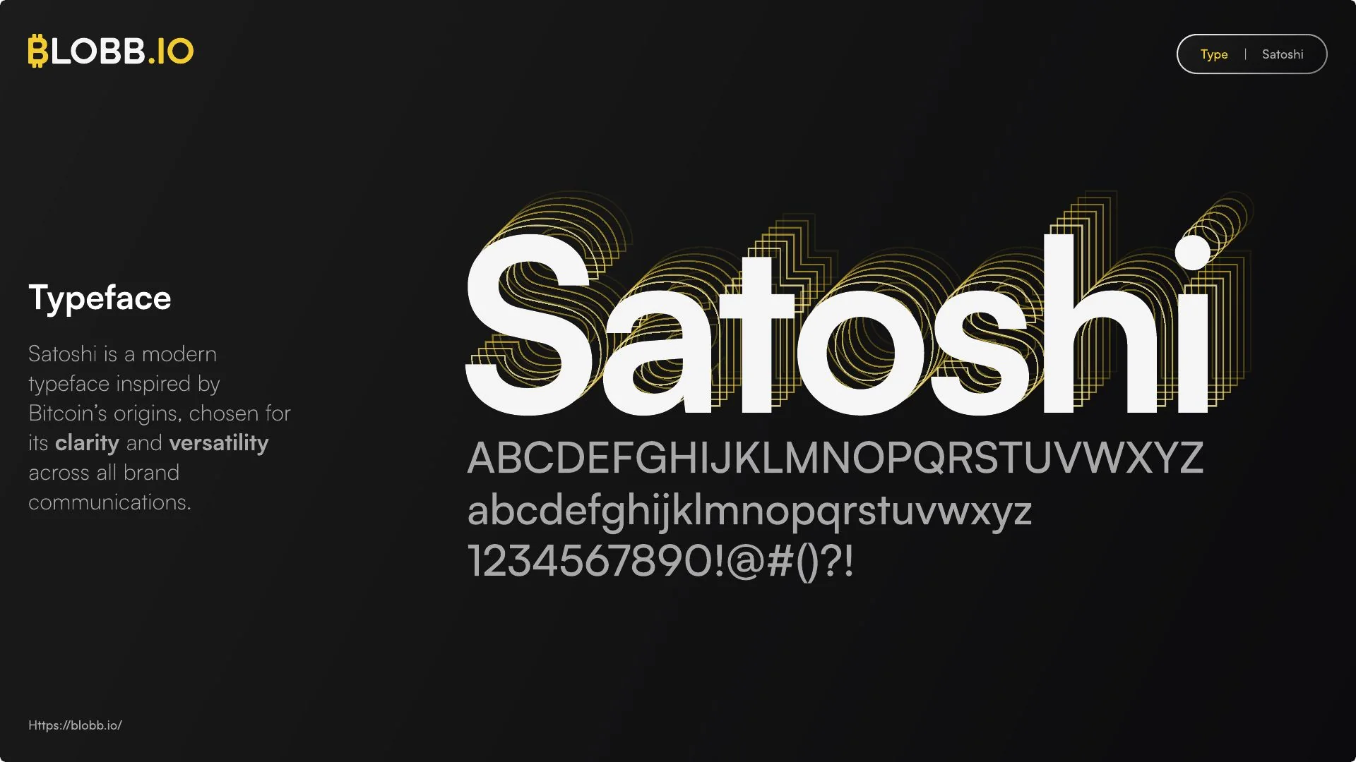 Planche typographique Satoshi du système de marque Blobb.io