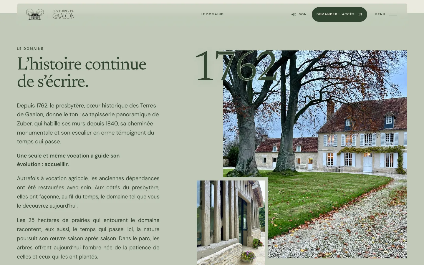 Section Le domaine sur la nouvelle page d’accueil