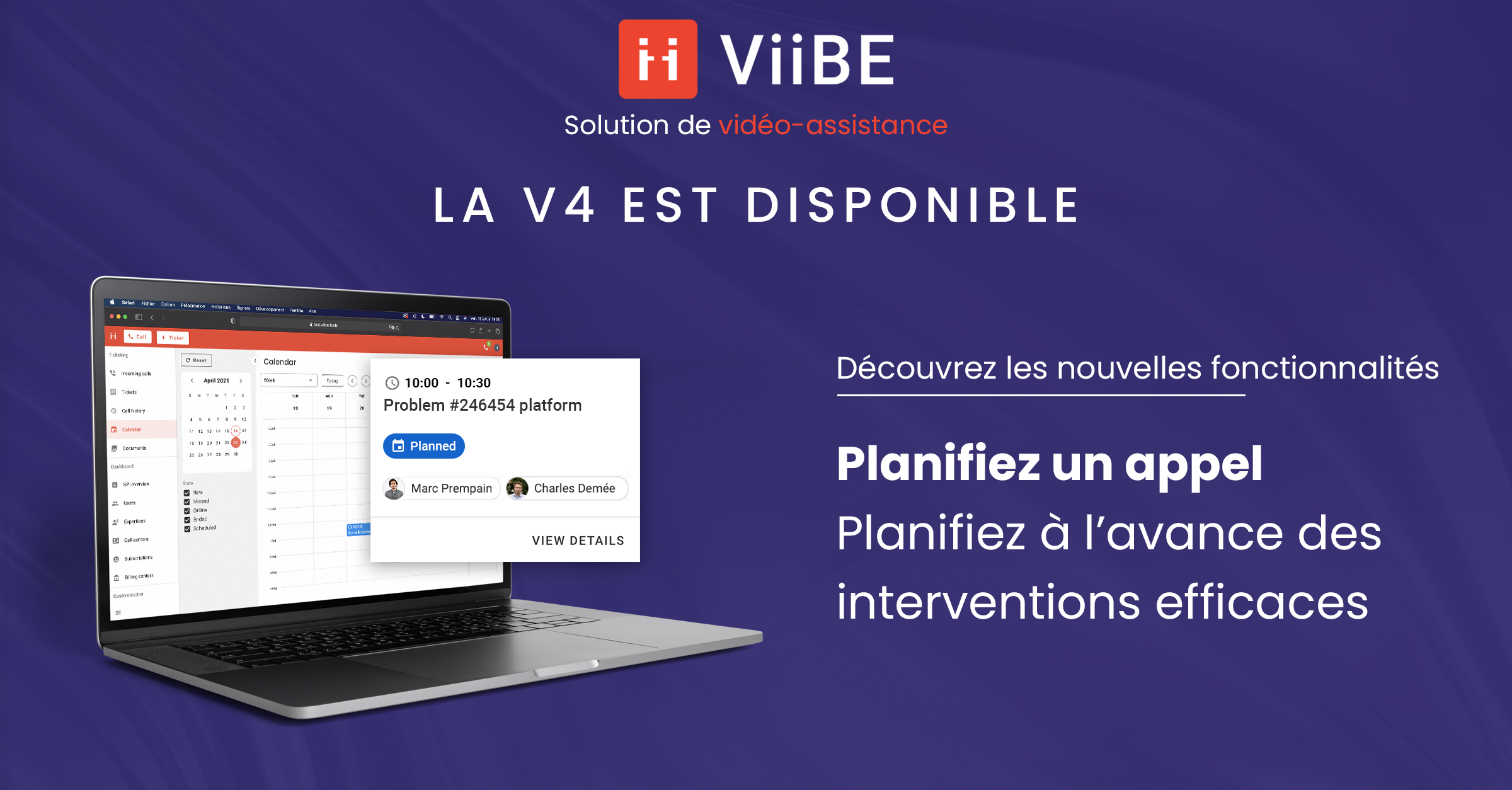 Bannière française ViiBE V4 consacrée à la planification d’un appel